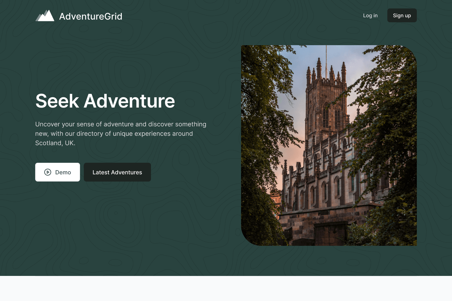Homepage of AdventureGrid website